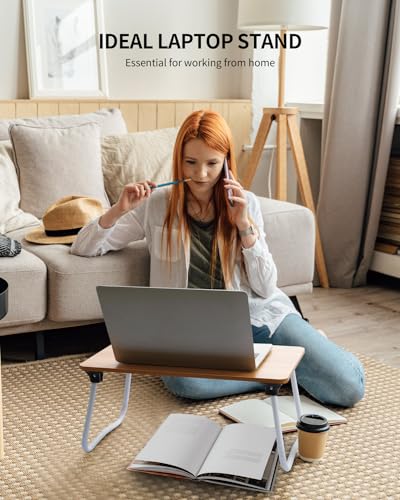 Image of Ruxury Foldable Lap Desk Laptop Stand Bed Desk Table Tray, Breakfast Serving Tray, Portable & Lightweight Mini Table, Lap Tablet Desk for Sofa Couch Floor - Wood
