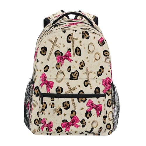 Leopard Print Pink Bow Pattern Kids Backpack for Boys Girls Backpacks Student Backpack Big For Elementary School Shoulder Bag Bookbag