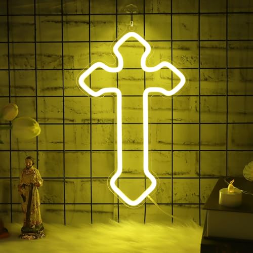 Image of Attivolife Light up Cross Neon Sign, Jesus LED Night Light with Dimmable USB Powered, Home Bedroom Wall Decor Warm White, Best Gifts for Religious Christian Easter Birthday Party Wedding Christmas