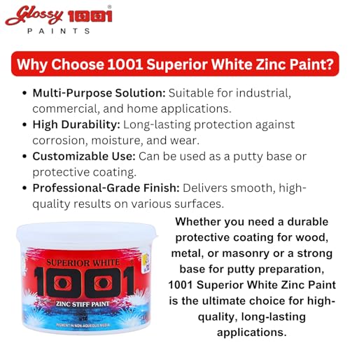 Image of 1001 Superior White Zinc Paste (Safeda) | High-Coverage, Fast-Drying Formula | Thick Paste Ideal for Putty Preparation & Protective Coating on Metal & Wood | 1 Kg