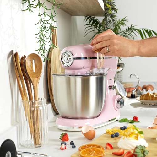 Salter Retro Stand Mixer – 5L Electric Food Kitchen Mixer, Stainless Steel Removable Mixing Bowl, Accessories Included, Dough Hook, Wire Whisk, Beater, 8 Speed Settings & Pulse Function, 1300W, Pink - Image 5