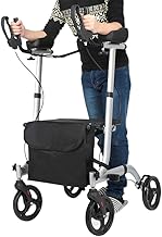 Posição vertical alta para idosos com apoio de braço e cesto de armazenamento, andador para idosos com altura ajustável/muleta dobrável para deficientes, carga 150 kg Present