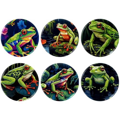 6-Pack Children's Durable and Trendy Button Pins, Adorable Brooches Perfect for Attaching to Clothes, Backpacks, Caps, and Jackets, Colorful Frog