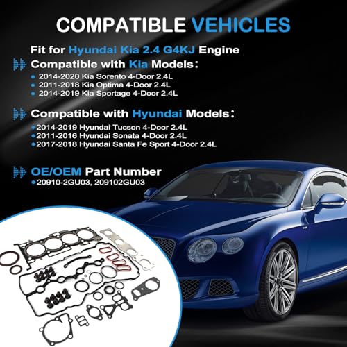 Image of Kessocco 20910-2GU03 22311-2G700 20910-2GA02 21443-25000 G4KJ 2.4 Engine Overhaul Gasket Set Kit for Hyundai Tucson Sonata Santa Fe Sport Kia Optima Sorento Sportage 2.4L