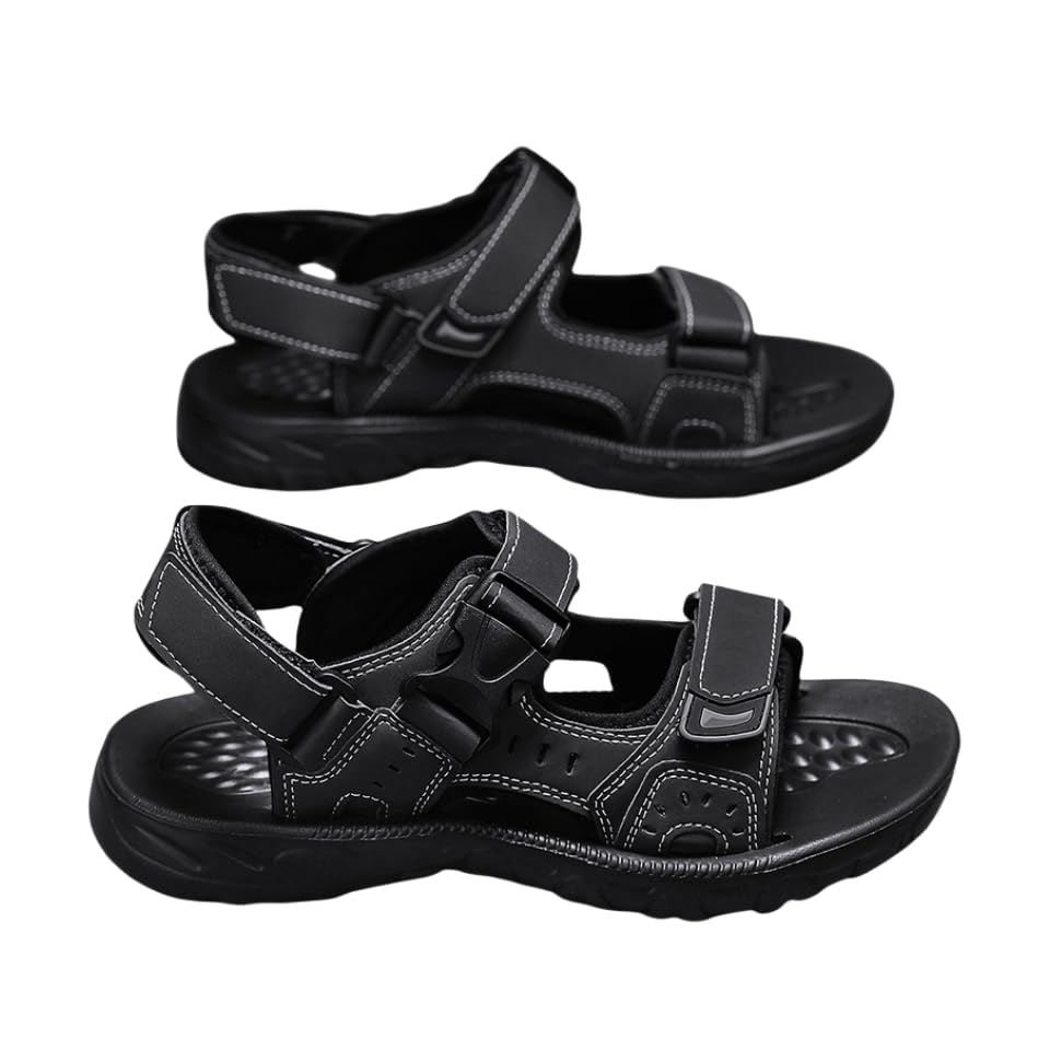 Men's Open Sandals with Buckle Strap, Durable Non Slip Outdoor Hiking Trekking Sandals, Comfy Beach Shoes, Spring and Summer
