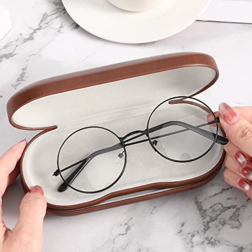 Image of MoKo Double Eyeglass Case, Contact Lens Case with Mirror Tweezers Remover, 2 in 1 Double Sided Portable Contact Lens Box Holder Container Soak Storage Kit Sunglasses Pouch for Men & Women, Brown