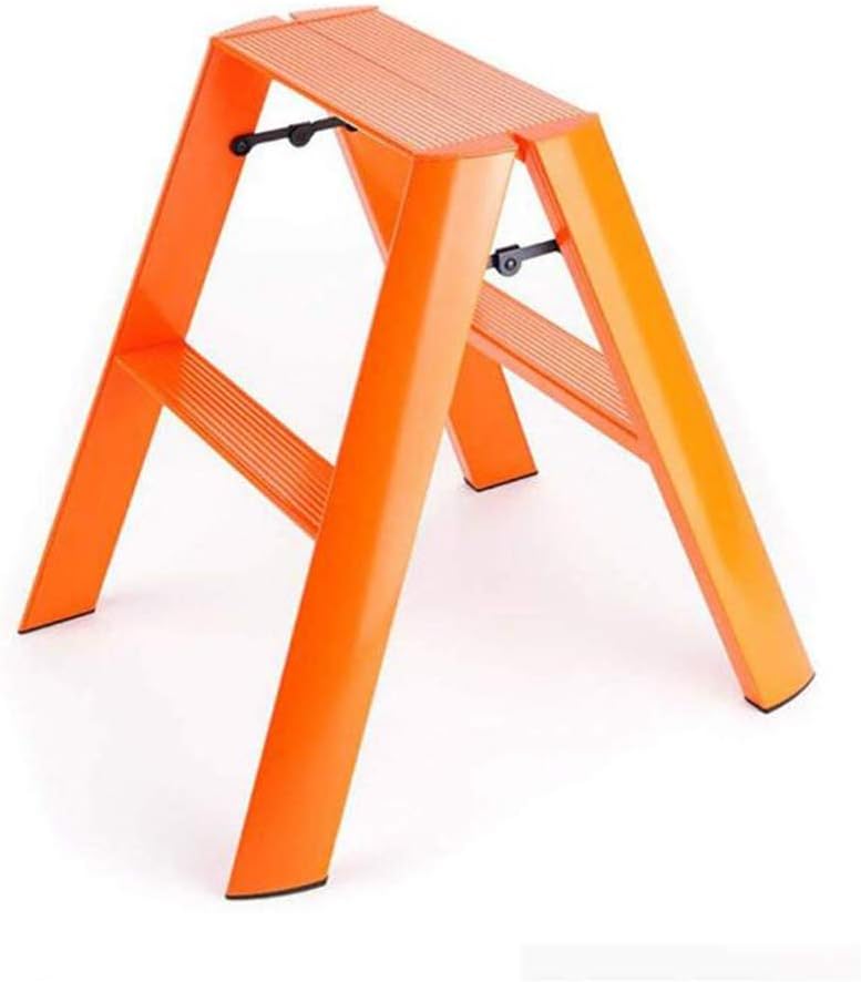 Ladder Stool 2 Step Ladder Household Indoor Small Step Stool Aluminum Alloy Thicken Ladder Lightweight Folding Stool Children's Stool (Color : Orage)