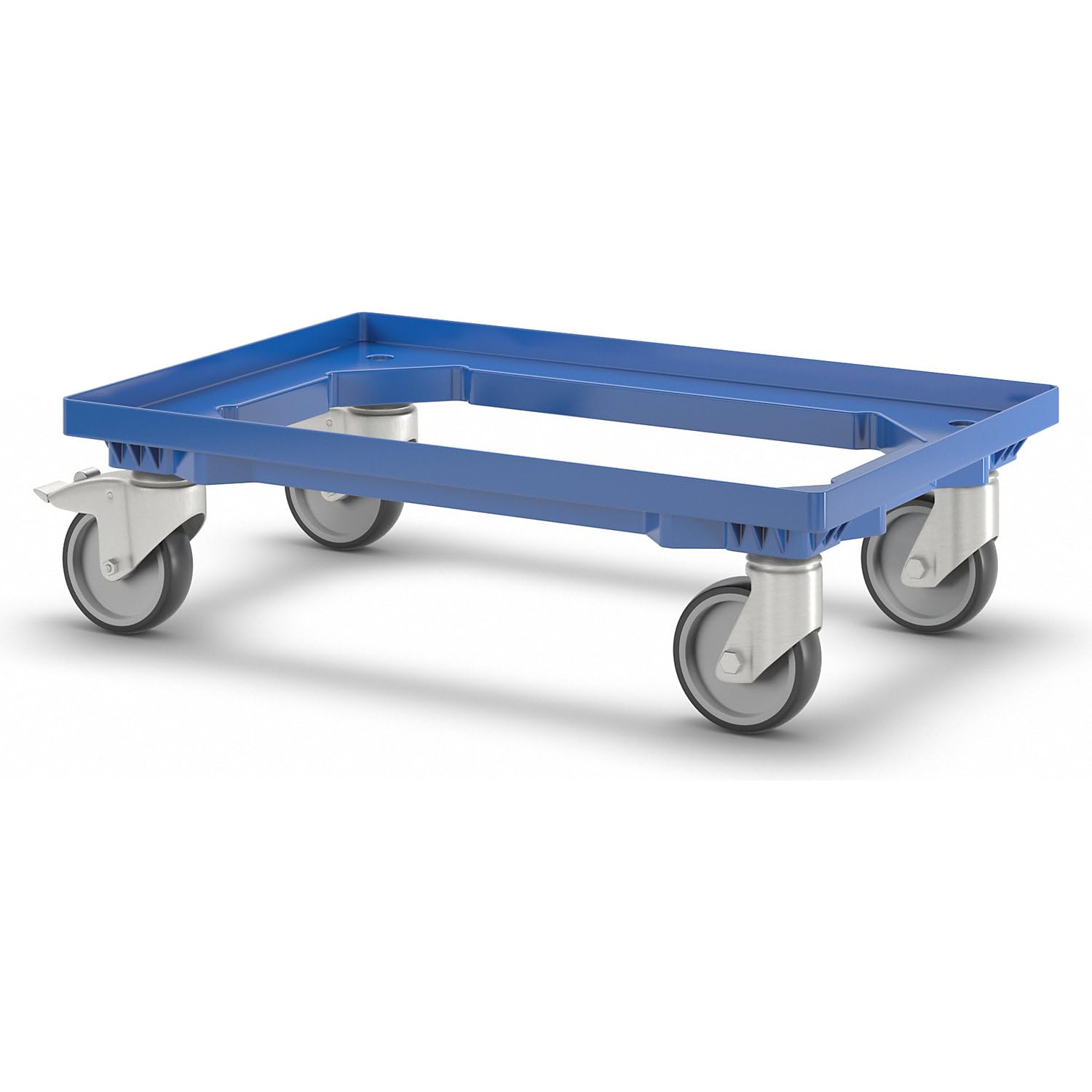 eurokraft | Plateau roulant professionnel | 600 x 400 mm | 4 roulettes pivotantes | dont 2 avec dispositif de blocage | bleu
