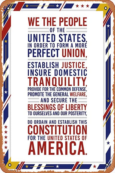 Zuhhgii Preamble to The United States of America Constitution "We the People" Poster Vintage Metal Signs,Funny Poster Sign Wall Art Decor Plaque for Musical Man Cave Farmhouse Bar Pub Club Cafe