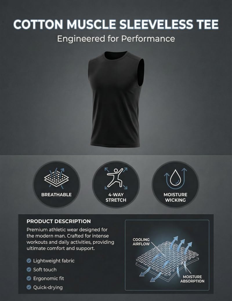TACVASEN Tank Top for Men Moisture Wicking Cotton Sleeveless Shirts Muscle Gym Workout Causal Summer Tank Tops - Image 4