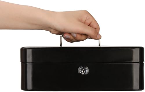 Miniatura 6 de Decaller - Caja de efectivo metálica con bandeja de dinero con cerradura de llave para seguridad negro mediana 238 x 198 x 889 cm