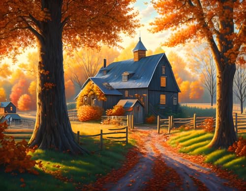 Toile murale sans cadre Ferme en automne 50x70 cm HMFMWYFI