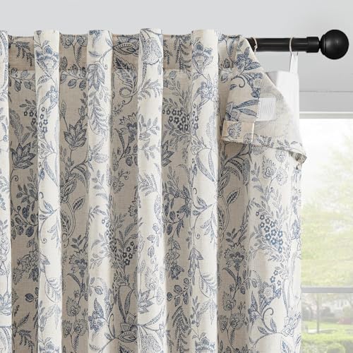 Rideaux botaniques en lin de qualité supérieure style champêtre chic bleu de 160 cm - 2