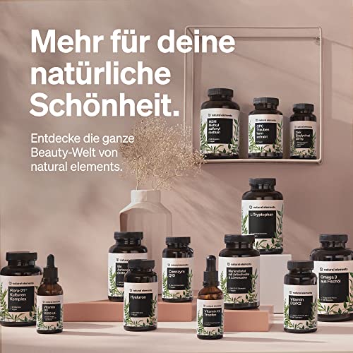 natural elements Haar Vitamine – 180 Kapseln – hochdosiert mit Keratinhydrolysat, Biotin, Selen, Zink, Hirseextrakt, B-Vitaminen & mehr – für Haare, Haut & Nägel* – laborgeprüfte Qualität