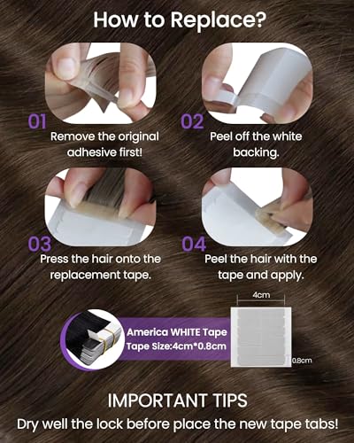 Image of LaaVoo Tape in Hair Extensions Medium Brown Human Hair Tape on Extensions Brown Hair Extensions Tape in Real Human 20Pcs 14 Inch 40g