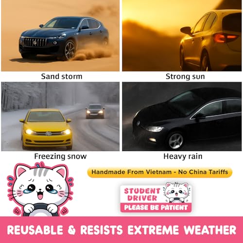 Image of 7.6x3.6 Student Driver Magnet for Car - Adorable Crying Cat Design, Funny & Cute Student Driver Magnet, Cat Student Driver Car Magnets, Student Driver Stickers & Sign for New, Teen, Learner Drivers