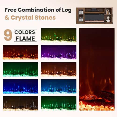 EROMMY-3-Sided-Farmhouse-Fireplace-TV-Stand-for-TVs-up-to-80-Media-Entertainment-Center-with-Transparent-Door-Storage-Cabinet-70-Large-TV-Stands-with-36-Electric-Fireplace-Oak EROMMY 3 Sided Farmhouse Fireplace TV Stand for TVs up to 80 Media Entertainment Center with Transparent Door Storage Cabinet 70 Large TV Stands with 36 Electric Fireplace Oak