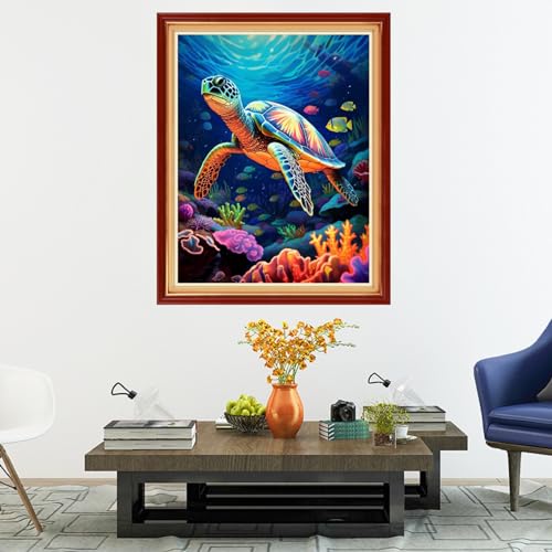 Image of Dooxvey Cross Stitch Kits for Adults Stamped Full Range of Embroidery Starter Kits for Beginners 11CT Printed Cross Stitch Patterns Needlepoint Kits Stamped Crossstitch-Sea Turtle 16x20 inch