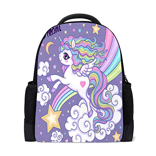 Sac à dos de voyage licorne multicolore grand format 16x6x11 pouces pour fille