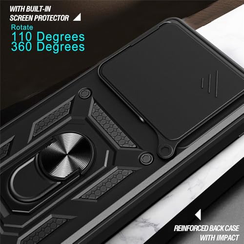 Image of Heavy Duty Back Case Cover for Realme 15T 5G, Shockproof Realme 15T Back Cover, Ring Case with Kickstand and Camera Protection Shutter - Black