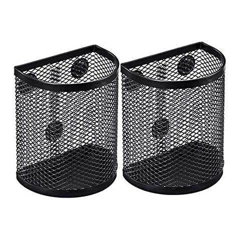 Mantouxixi 2 Pack Magnetic Pencil Holder Fridge, Metal Mesh Basket Storage Organizer with Extra Strong Magnet to Hold Refrigerator, Locker Accessories, Office Supplies - Black (Semicircle) Cover