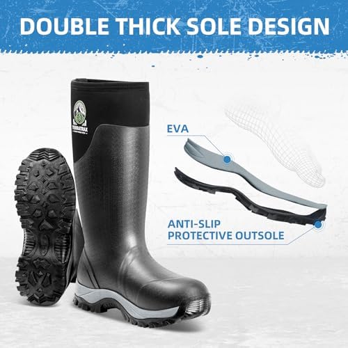 TerraTrax Men's Winter Rubber Boots & Heavy Duty Work Boot, Waterproof Insulated Muck Rain Boots for Snow, Farm, Hunting & Ice Fishing (Sub-Zero Cold Rated),Black 10 - 3