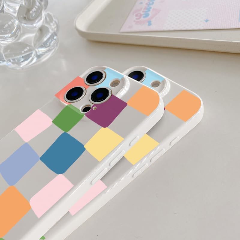 Condition photo showing New/Like New for compatible with iphone 15 pro max case for women girl cute aesthetic checkerboard larger blocks pattern trendy slim fit tpu silicone shockproof full camera protection cover - colorful iphone 15 pro max case colorful