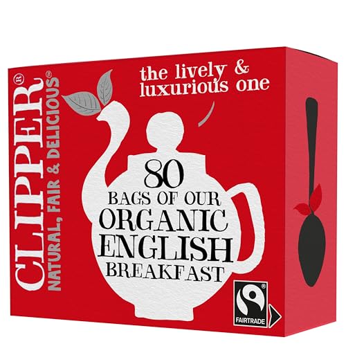Clipper Tea, English Breakfast Assam Blend, Fairtrade, Organic, Plant-Based, Caffeinated British Tea, 1 Pack, 80 Unbleached Tea Bags