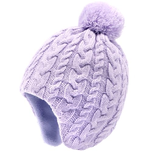 Duoyeree Kids Beanie Hat for Boys Girls Pom-pom Kint Hats Cozy Lining Winter Skull Cap