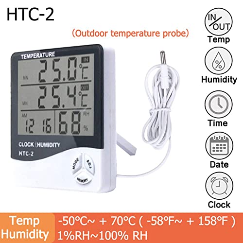 Image of Htc-2 Plastic Digital Indoor Cum Outdoor Thermo-Hygrometer With Accurate Temperature Humidity Meter Tester digital thermometer sensor wired for Room Temperature /fridges, Indoor Outdoor