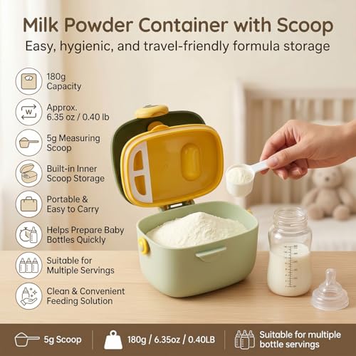 Image of Uonibaby by StarAndDaisy Formula Milk Container for Baby Milk Powder Container with Scoop Holder, Portable Formula Dispense, Airtight First Feed Baby Food Storage Container /Box for Travel (Green)