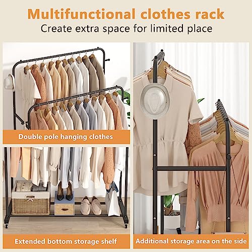 Laiensia-Double-Rods-Garment-Rack-with-Wheels-Clothing-Rack-for-Hanging-Clothes4-Hooks-Multi-functional-Bedroom-Clothes-Rack-Black