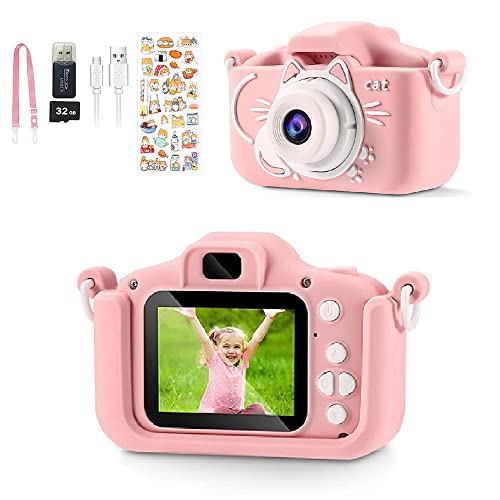 Kids Camera Toys 2000W Pixel 2 inch Screen HD Cartoon Kids Digital Camera Mini SLR Camera Toy for Kid Gifts (Pink)