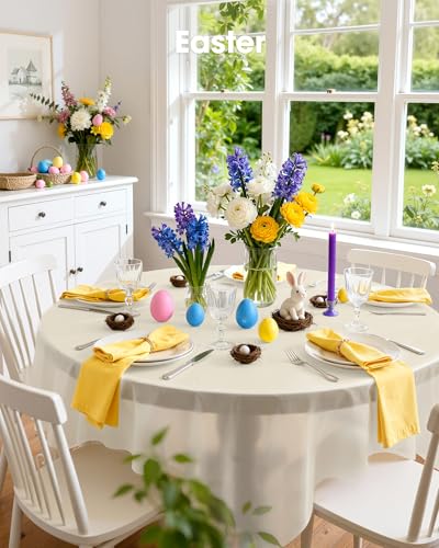 Image of Pureegg Plastic Table Cloth Disposable 10 Pack, 84'' Round Table Cloths, Party, Wedding, Thanksgiving Decorations, Fall Tablecloths, Round, Beige Plastic Cover, Leakproof & Sturdy, Cream, Ivory