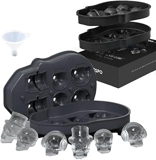 3D Skull Ice Cube Tray with Lid,Spespo Silicone Ice Cube Moulds Maker,Freezer Tray for Gin Glasses, Whiskey, Scotch, Cocktail and Liqueur Glasses-Black (1 * 6 Skull Cubes)