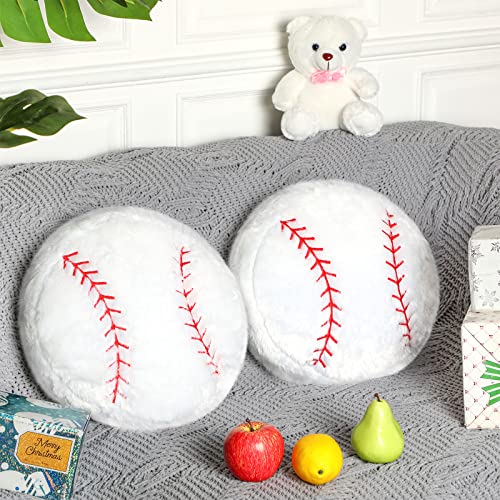 Image of Jetec 2 Pcs Baseball Plush Pillow 14" Cute Baseball Room Decor Sport Theme Throw Pillow Fluffy Round Cushion for Home Bedroom Room Decoration