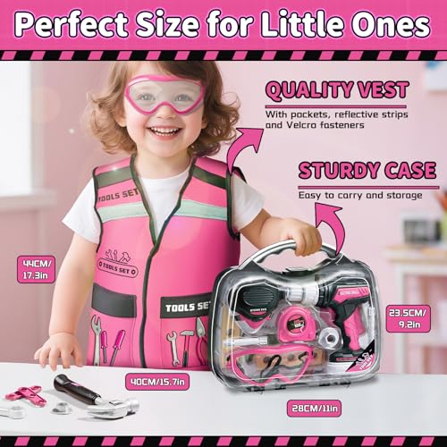 Image of KidBloom Toddler Tool Set, Kids Tool Set with Toy Drill, Tools for Kids with Tool Box and Vest, Toys for 3 Year Old Girl