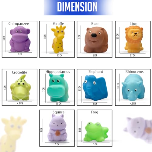 Image of Amazon Brand - Jam & Honey Baby Bath Toy Set of 10 for Toddlers I Colorful Combo of Jungle Animals I Floating Bath Chuchu Toys (Multicolor)