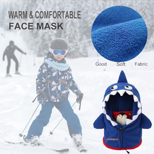 Kids Balaclava Ski Mask, 3 in 1 Boys/Girls Children's Fleece Full Face Masks Hood Windproof Outdoor Cycling Winter Cold Weather Hat Shark4
