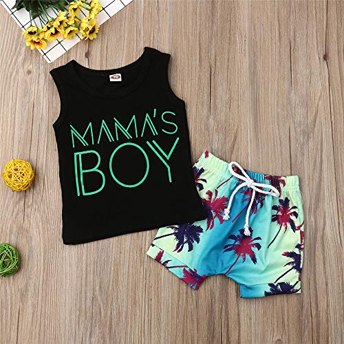 Image of 2Pcs Baby Boys Summer Clothing Sets Cute Letters Print Sleeveless Tank Tops T-Shirt+Palm Shorts Outfits