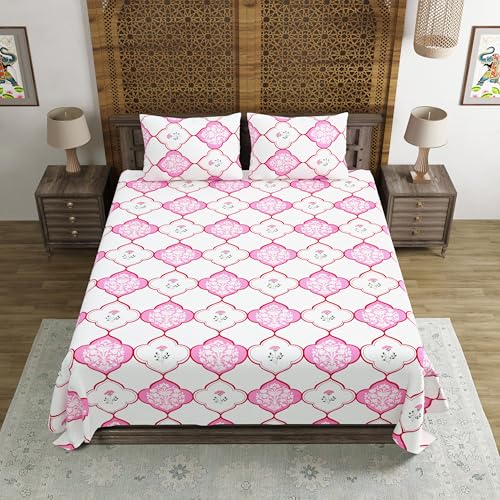 Image of BLOCKS OF INDIA Hand Block Printed 200 TC Cotton King Size Bedsheet | MUGHAL Pink