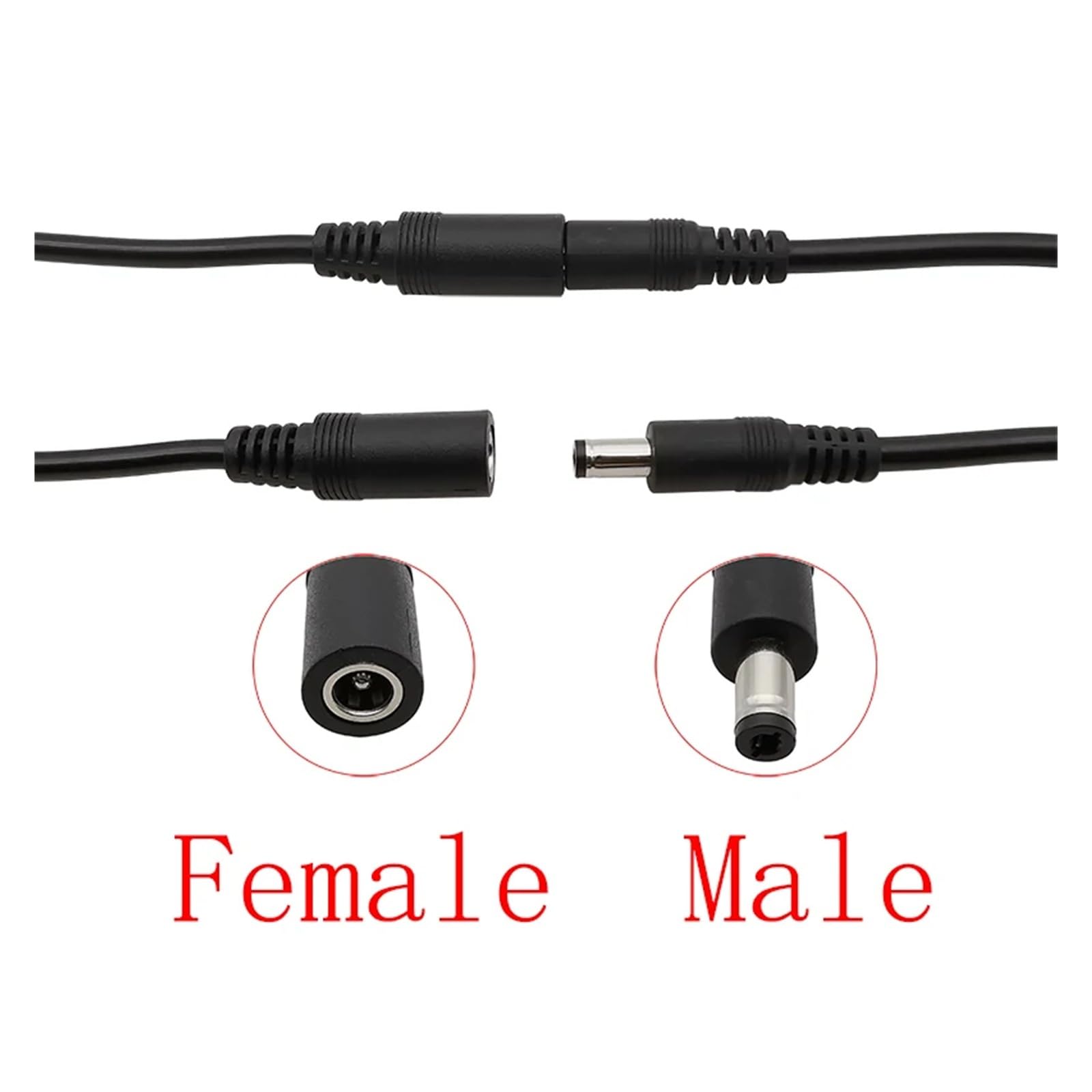 Konwerter wtyczek jack, Złącze kabla zasilającego DC 5,5 mm x 2,1 mm męskie złącze żeńskie wtykowe wtykowe z przewodem 18AWG(10 Female)