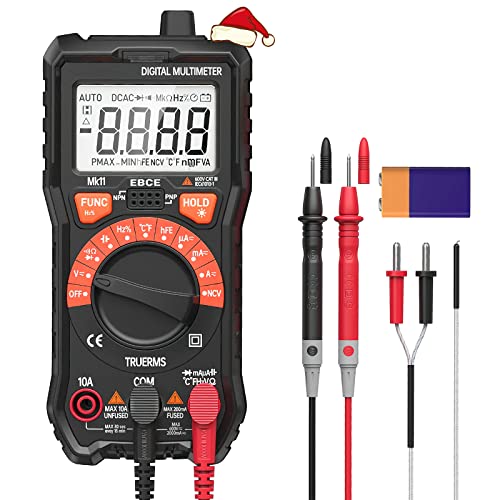 Multimetro Digital, Polimetro Digital Profesional con 2000 Cuentas, Voltímetro Digital con Pantalla LCD retroiluminada, Linterna, TRUE RMS, Voltaje, Resistencia, NCV Negro