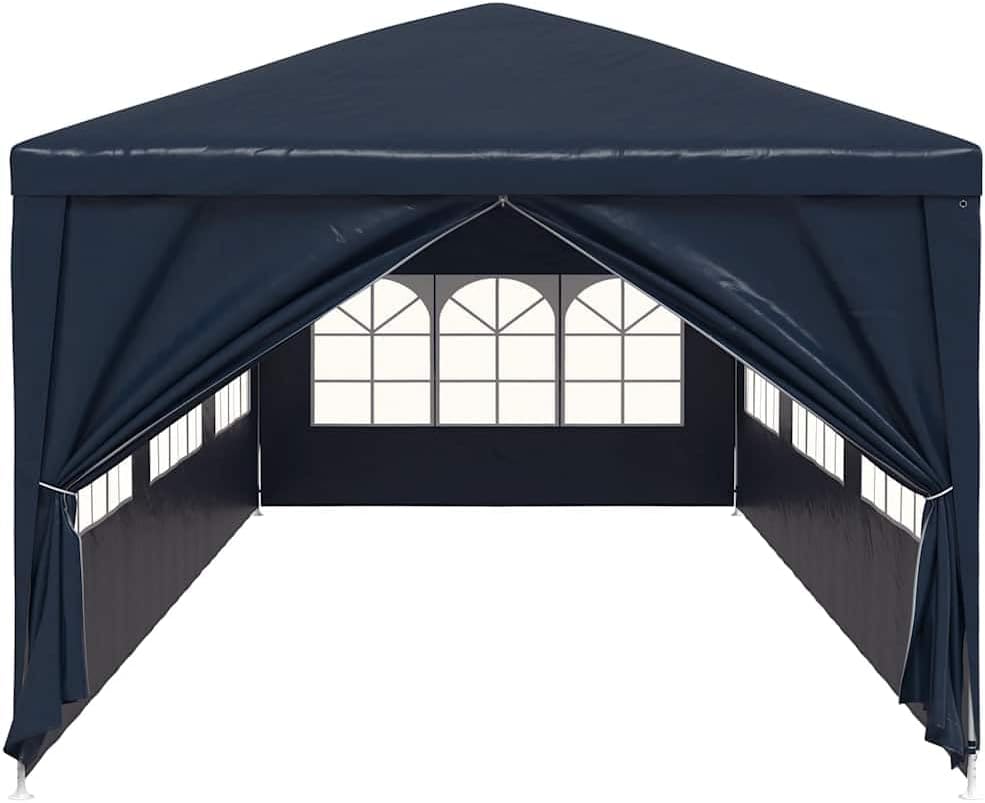 vidaXL Outdoor Canopy Party Tent 118.1" x 354.3", UV & Water-Resistant PE, Rust-Resistant Steel Frame, Windows & Zippered Door, Perfect Tent for Garden Parties & Backyard Events, Blue