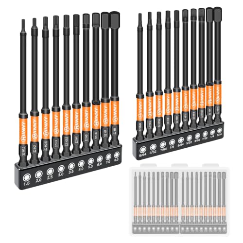 Image of Impact Allen Wrench Drill Bit Set,20PCS 4 inch Long Hex Bit Set(Metric & SAE), 1 /4 inch Hex-Shank S2 Steel,Impact Driver Bit Set, Magnetic CNC Tips for Drill & Driver with Storage Box