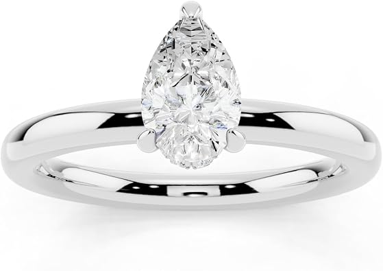 ENRICH 0.56 Carat Pear Shape Solitaire Lab Grown Diamond Engagement Ring for Women in 10K Solid Gold Wedding Promise Ring for Her F-G Color VS Clarity Fine Jewelry Gift