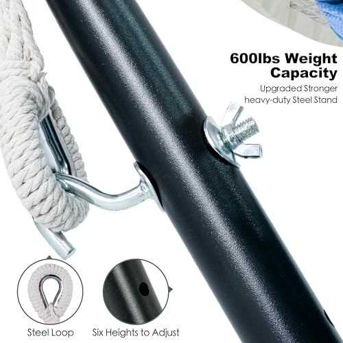 Image of GAFETE Double Hammocks with Stand for Outside, Max 600lbs, (Blue & White) | Upgraded Spreader Bar, 9FT Heavy Duty & Space Saving Stand, Easy Assemble, Convenient Side Pocket, Indoor & Outdoor, Patio
