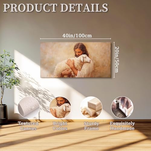 SERIMINO Jesus and Lamb Large Wall Art, Christian Art Wall Decor for Serenity Prayer, Bible Parable of the Lost Sheep Religious Art Prints, The Good Shepherd Pictures for Living Room Bedroom 20"X40"