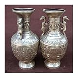 Glass Flower Vase 1 Pair Old Chinese Handmade Silver Binaural Vase Antique Metal Vase Ornaments Iiving Room Decoration Home Gift accessories living room