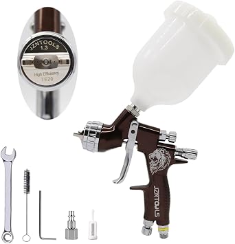 TE20 HVLP Air Spray Gun 1.3mm Nozzles, Car Paint Gun Sprayer,Forged Body, Anodised Finish,Paint Gun for Varnish and Top Coat, with Paint Sprayer Accessories Brown